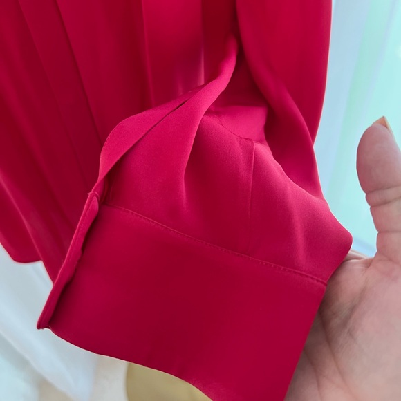 Hugo boss Red/strawberry Long-Sleeve Pleated Front Women's Blouse silk - Picture 6 of 8